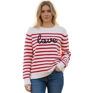 MARLED LOVE STRIPED Nautical Crewneck Red White Long Sleeve Sweater S